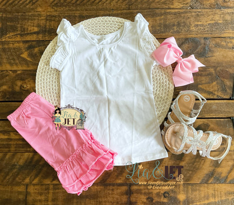 White Solid Flutter Sleeve Shirt